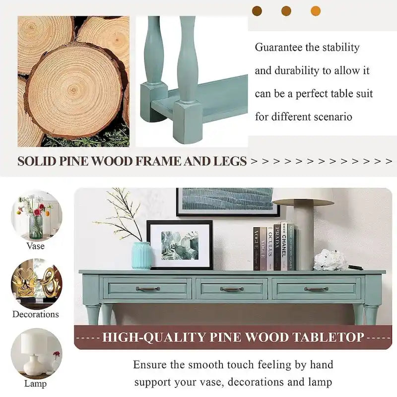 63.38 Long Sofa Console Table with 3 Drawers for Entryway Behind Couch Hall Foyer