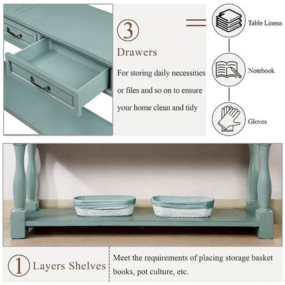 63.38 Long Sofa Console Table with 3 Drawers for Entryway Behind Couch Hall Foyer