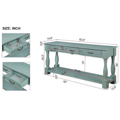 63.38 Long Sofa Console Table with 3 Drawers for Entryway Behind Couch Hall Foyer