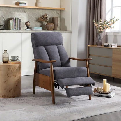 HOMEFUN Linen/Leather/Microsuede Upholstered Wood Frame Adjustable Recliner Lounge Armchair