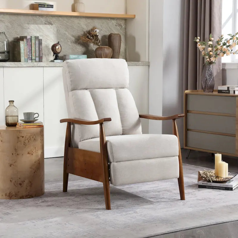 HOMEFUN Linen/Leather/Microsuede Upholstered Wood Frame Adjustable Recliner Lounge Armchair