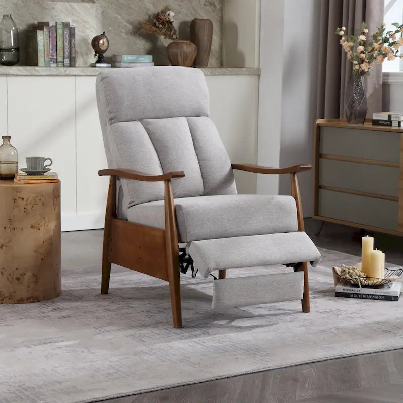 HOMEFUN Linen/Leather/Microsuede Upholstered Wood Frame Adjustable Recliner Lounge Armchair