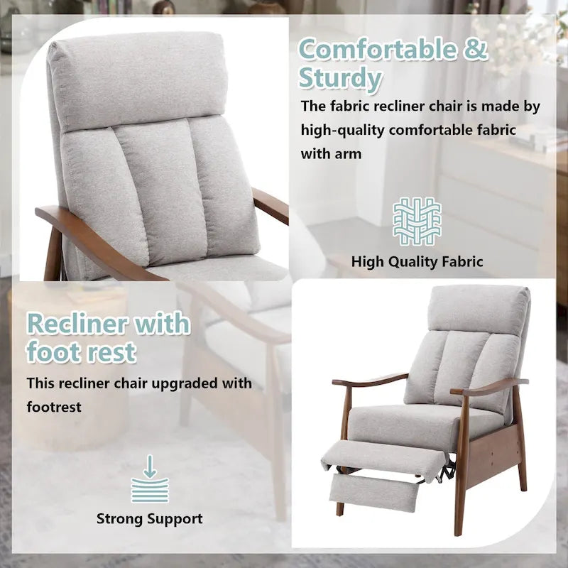 HOMEFUN Linen/Leather/Microsuede Upholstered Wood Frame Adjustable Recliner Lounge Armchair