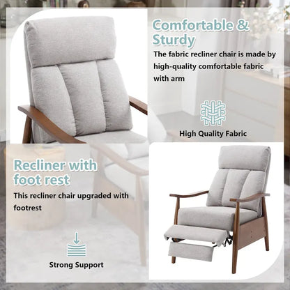 HOMEFUN Linen/Leather/Microsuede Upholstered Wood Frame Adjustable Recliner Lounge Armchair