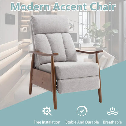 HOMEFUN Linen/Leather/Microsuede Upholstered Wood Frame Adjustable Recliner Lounge Armchair