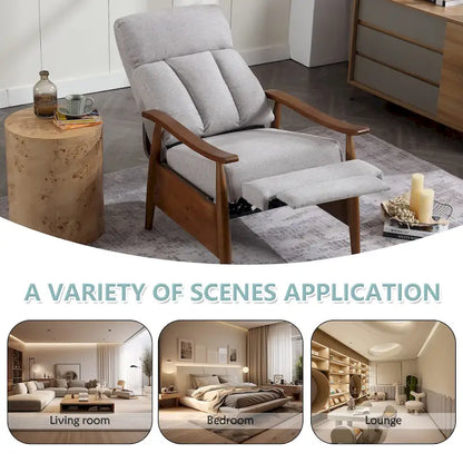 HOMEFUN Linen/Leather/Microsuede Upholstered Wood Frame Adjustable Recliner Lounge Armchair