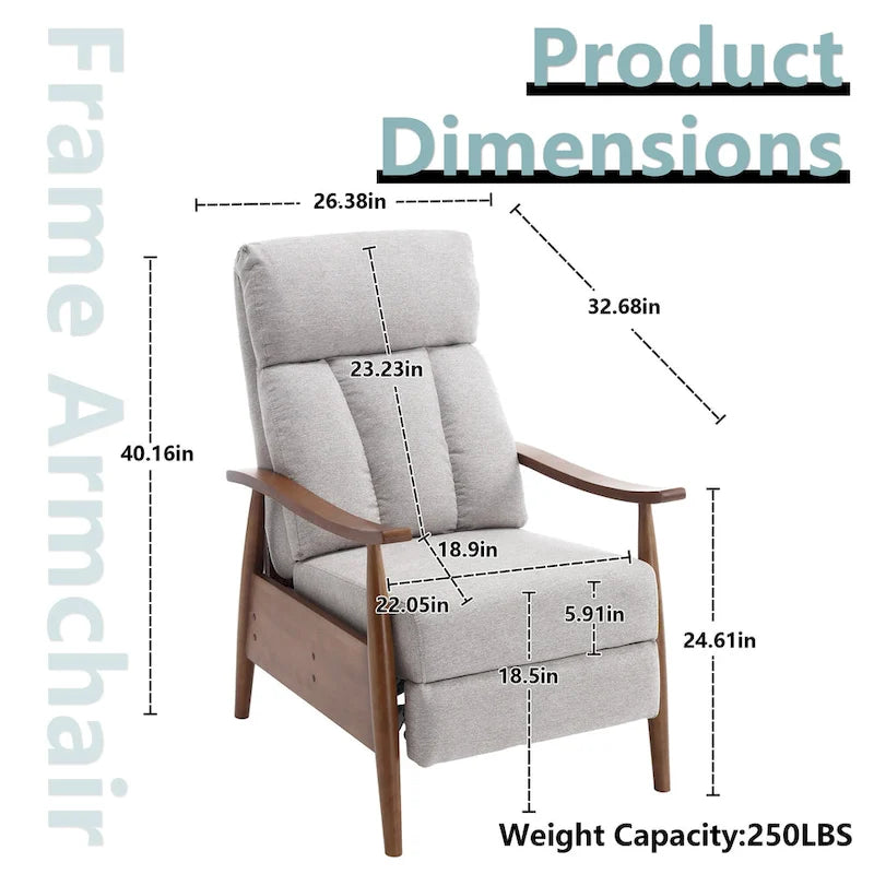 HOMEFUN Linen/Leather/Microsuede Upholstered Wood Frame Adjustable Recliner Lounge Armchair