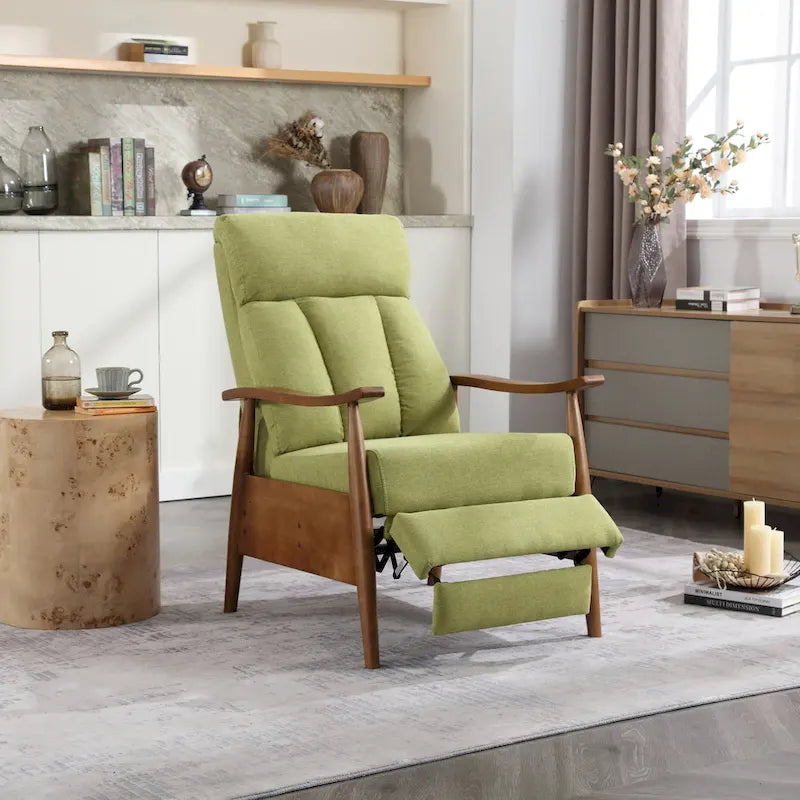 HOMEFUN Linen/Leather/Microsuede Upholstered Wood Frame Adjustable Recliner Lounge Armchair