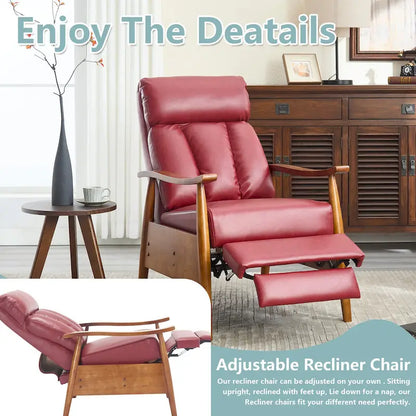 HOMEFUN Linen/Leather/Microsuede Upholstered Wood Frame Adjustable Recliner Lounge Armchair