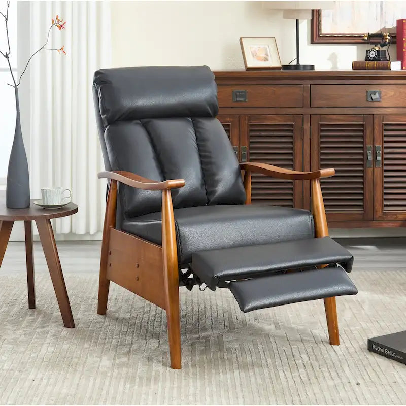 HOMEFUN Linen/Leather/Microsuede Upholstered Wood Frame Adjustable Recliner Lounge Armchair