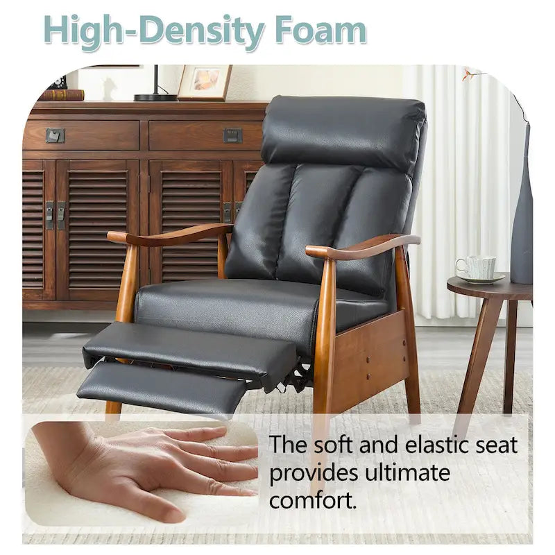 HOMEFUN Linen/Leather/Microsuede Upholstered Wood Frame Adjustable Recliner Lounge Armchair