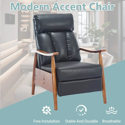 HOMEFUN Linen/Leather/Microsuede Upholstered Wood Frame Adjustable Recliner Lounge Armchair