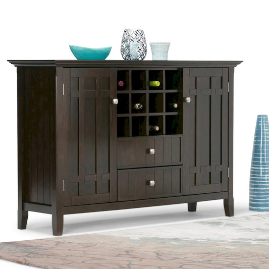 WYNDENHALL Freemont SOLID WOOD 54 inch Wide Transitional Sideboard Buffet and Wine Rack - 54 W x 17 D x 36 H