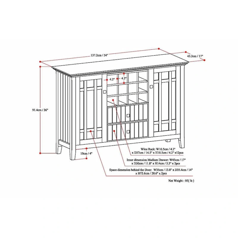 WYNDENHALL Freemont SOLID WOOD 54 inch Wide Transitional Sideboard Buffet and Wine Rack - 54 W x 17 D x 36 H