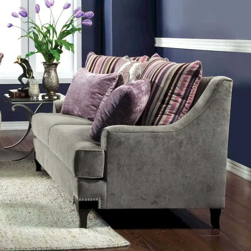 Gisc Contemporary Fabric Padded Nailhead Loveseat by Furniture of America