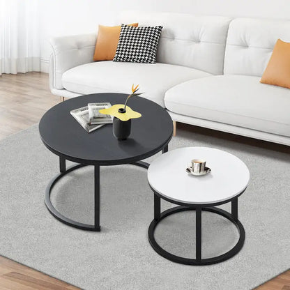 Modern Wooden Waterproof Round Nesting Coffee Table Set of 2