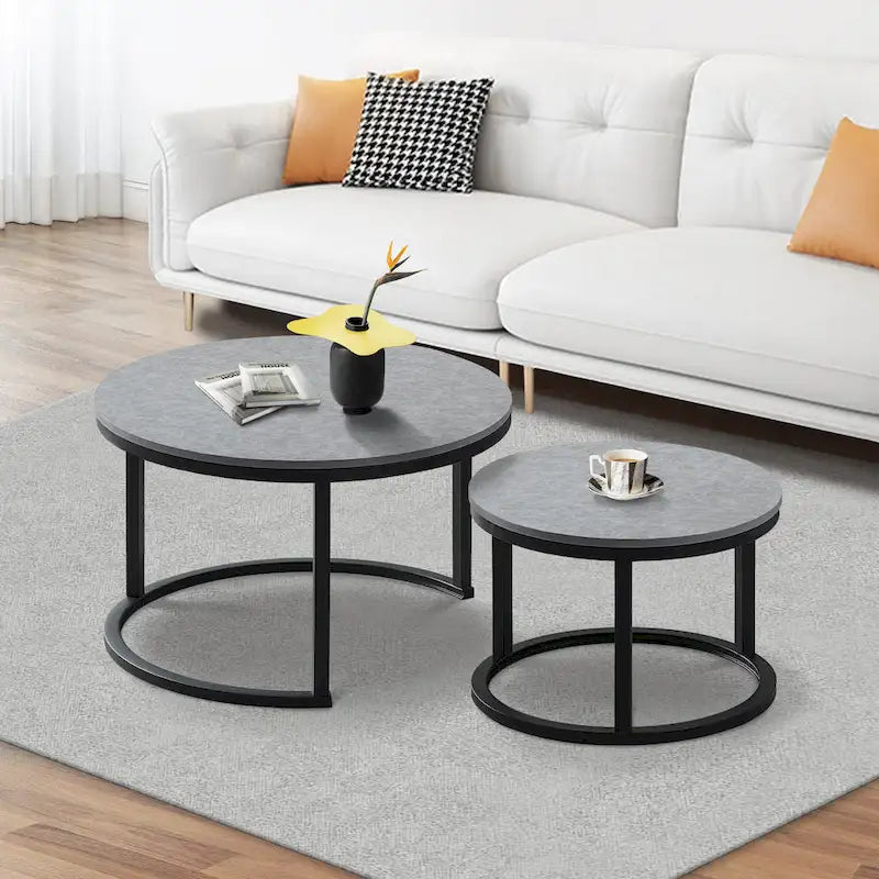 Modern Wooden Waterproof Round Nesting Coffee Table Set of 2
