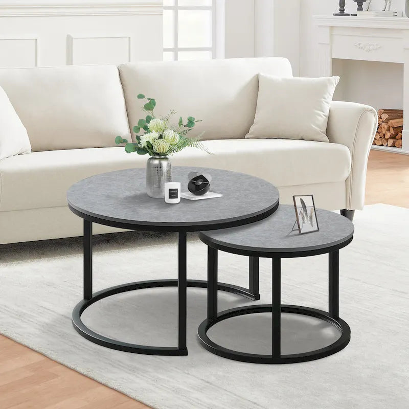 Modern Wooden Waterproof Round Nesting Coffee Table Set of 2