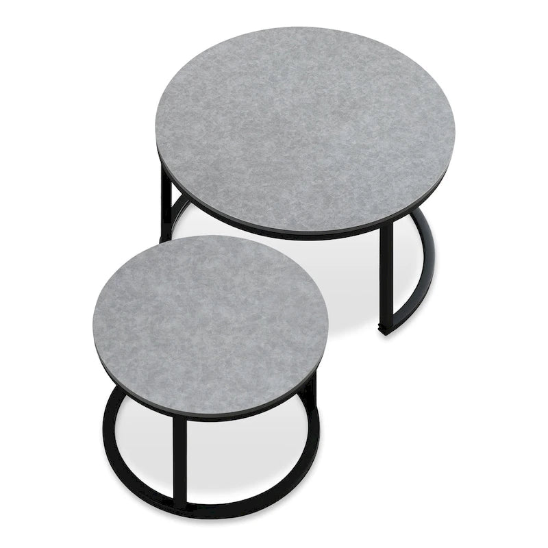 Modern Wooden Waterproof Round Nesting Coffee Table Set of 2
