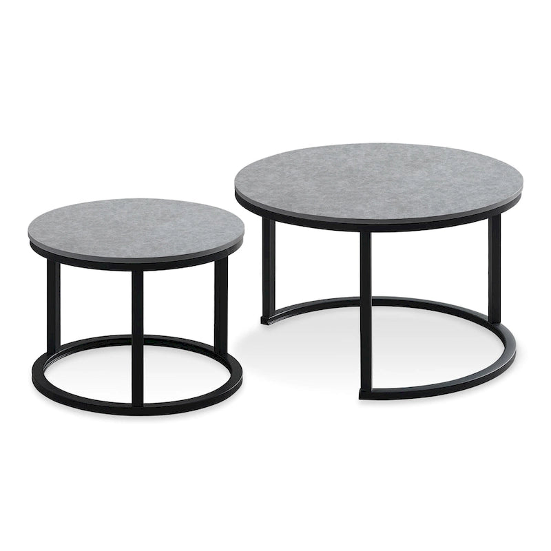 Modern Wooden Waterproof Round Nesting Coffee Table Set of 2