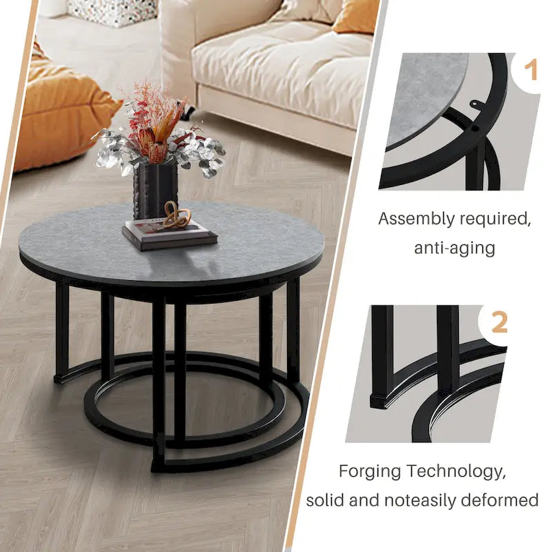Modern Wooden Waterproof Round Nesting Coffee Table Set of 2