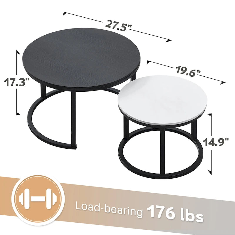 Modern Wooden Waterproof Round Nesting Coffee Table Set of 2