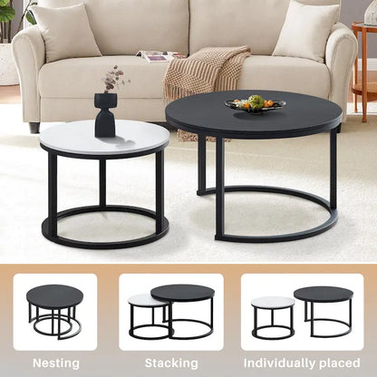 Modern Wooden Waterproof Round Nesting Coffee Table Set of 2