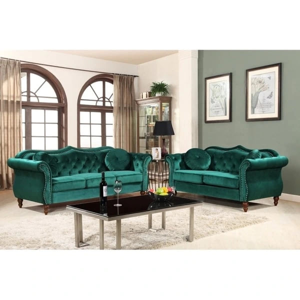 Gracewood Hollow Mantel Nailhead Chesterfield Upholstered 2-piece Living Room Set
