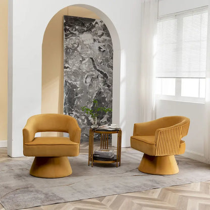 SEYNAR Modren Velvet 360 Degree Swivel Accent Arm Barrel Chair Set of 2 for Living Room