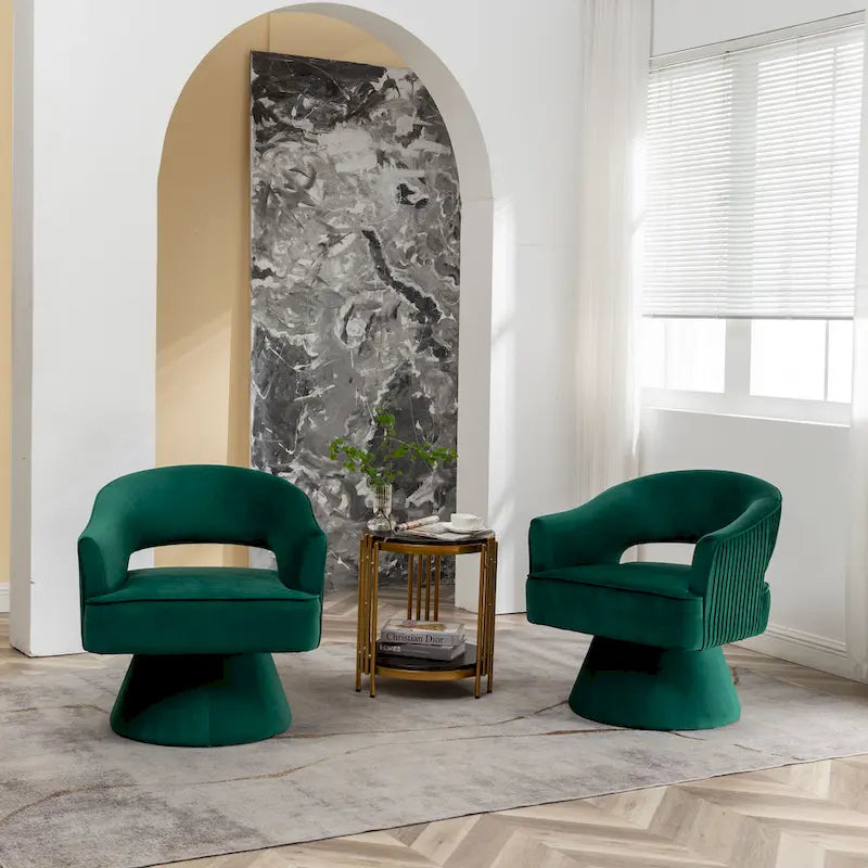 SEYNAR Modren Velvet 360 Degree Swivel Accent Arm Barrel Chair Set of 2 for Living Room