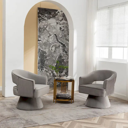 SEYNAR Modren Velvet 360 Degree Swivel Accent Arm Barrel Chair Set of 2 for Living Room