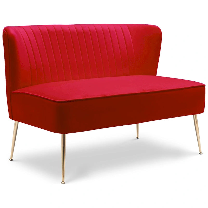 Farrah Upholstered Velvet Polyester 46 Wide Loveseat - Armless/ Scalloped Back