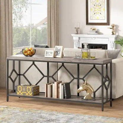 70.9 Inch Sofa Console Table with Open Storage Shelf, Industrial Narrow Extra Long Sofa Tables Entry Table Behind Couch Table