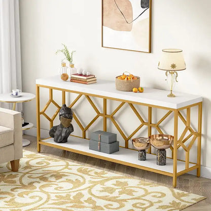 70.9 Inch Sofa Console Table with Open Storage Shelf, Industrial Narrow Extra Long Sofa Tables Entry Table Behind Couch Table