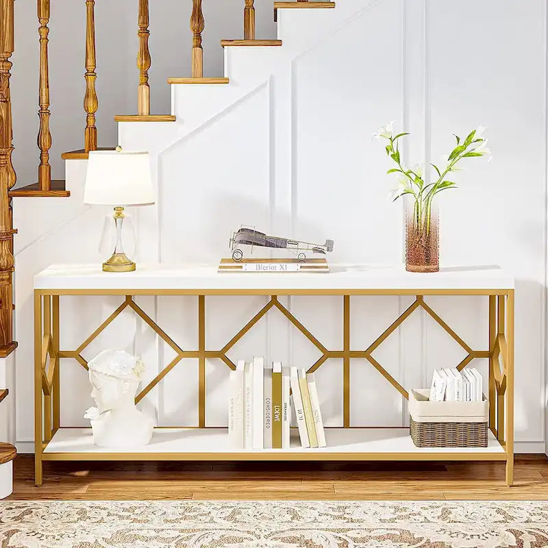 70.9 Inch Sofa Console Table with Open Storage Shelf, Industrial Narrow Extra Long Sofa Tables Entry Table Behind Couch Table