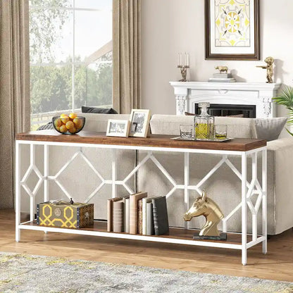 70.9 Inch Sofa Console Table with Open Storage Shelf, Industrial Narrow Extra Long Sofa Tables Entry Table Behind Couch Table