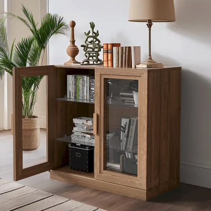 Solid Wood Storage Cabinet with two Glass Doors 31