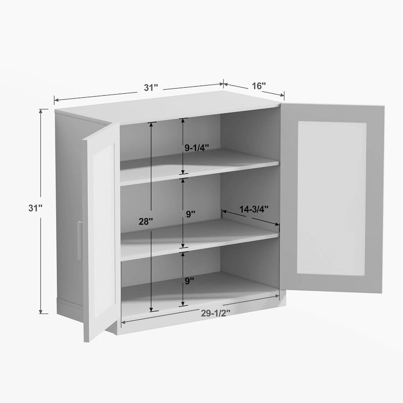 Solid Wood Storage Cabinet with two Glass Doors 31