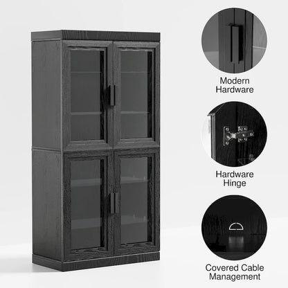 Solid Wood Storage Cabinet with two Glass Doors 31