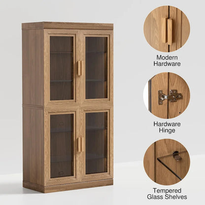 Solid Wood Storage Cabinet with two Glass Doors 31