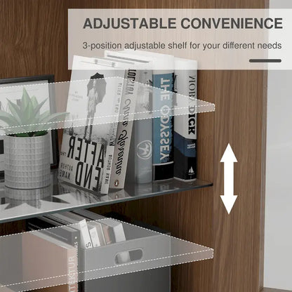 Solid Wood Storage Cabinet with two Glass Doors 31