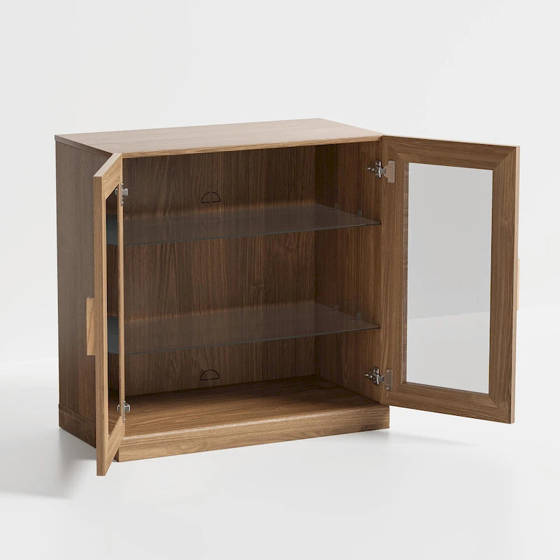 Solid Wood Storage Cabinet with two Glass Doors 31