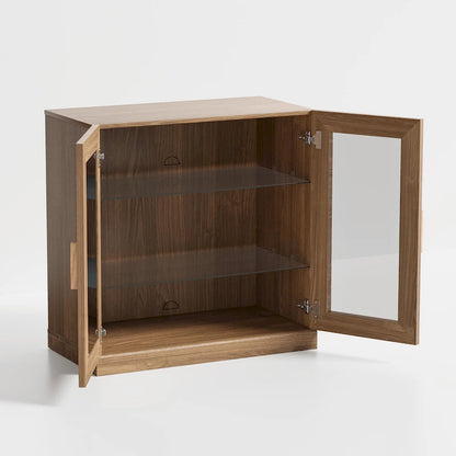 Solid Wood Storage Cabinet with two Glass Doors 31