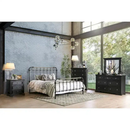 Furniture of America Pall Industial Black Metal Panel Bed