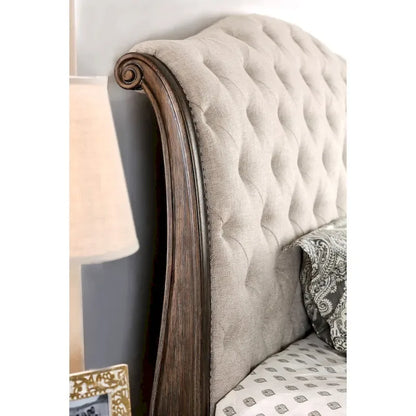 Furniture of America Brev Rustic Beige Tufted Fabric Sleigh Bed