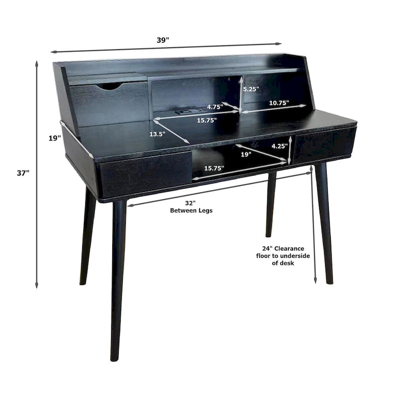 Solid Acacia Desk with Charging Station