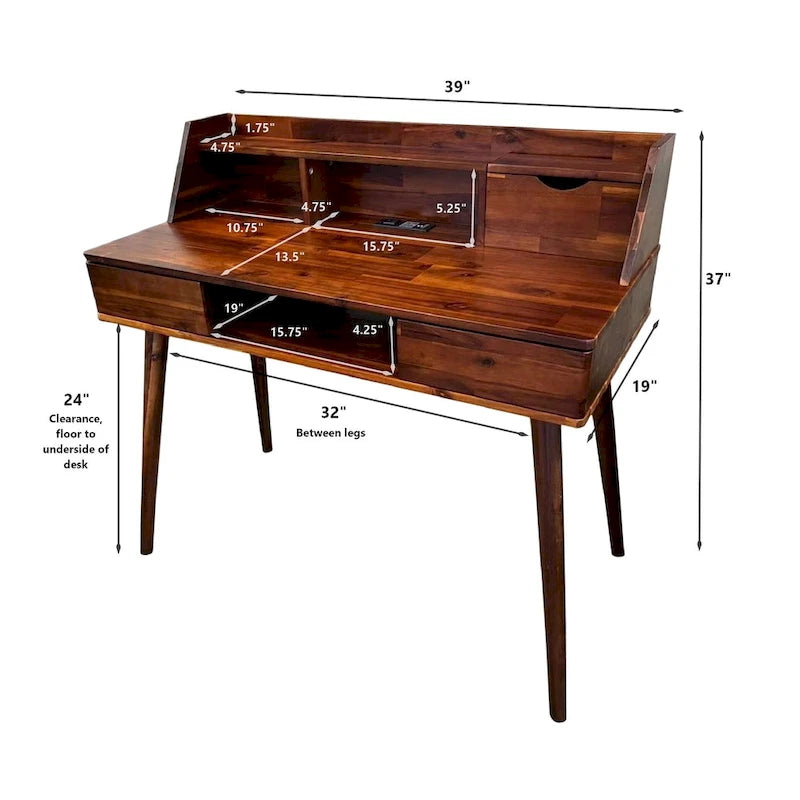 Solid Acacia Desk with Charging Station