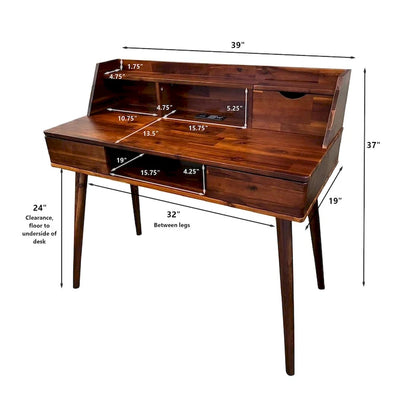Solid Acacia Desk with Charging Station