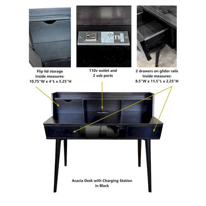 Solid Acacia Desk with Charging Station