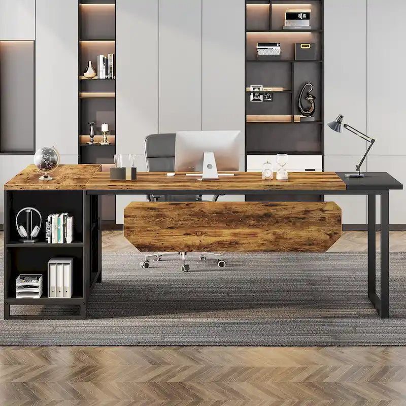 70.8 Executive Desk L-Shaped Office Computer Desk with 55 File Cabinet